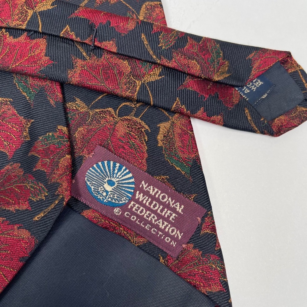 Vintage NWF Environmental Harken Silk Nectike Tie Mens Red Maple Leaf Novelty - Picture 5 of 7